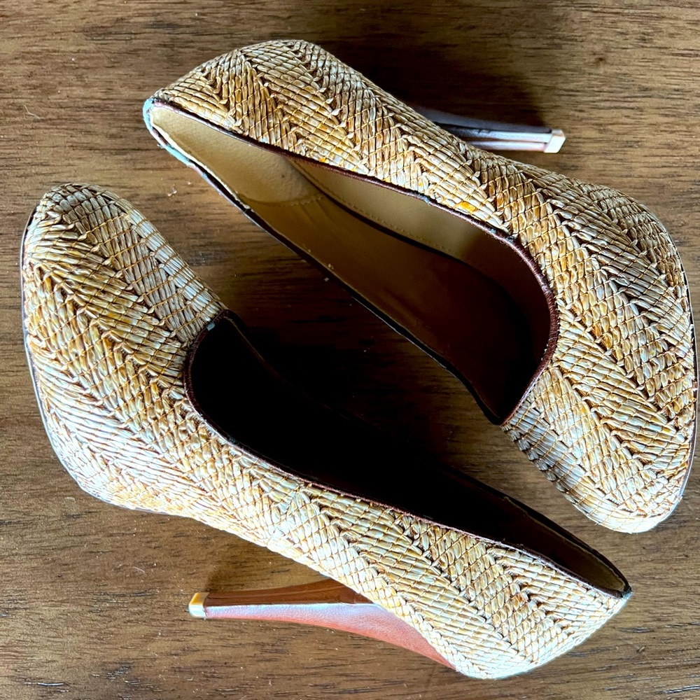 Mia Girl basket weave stilettos. Gently used condition.